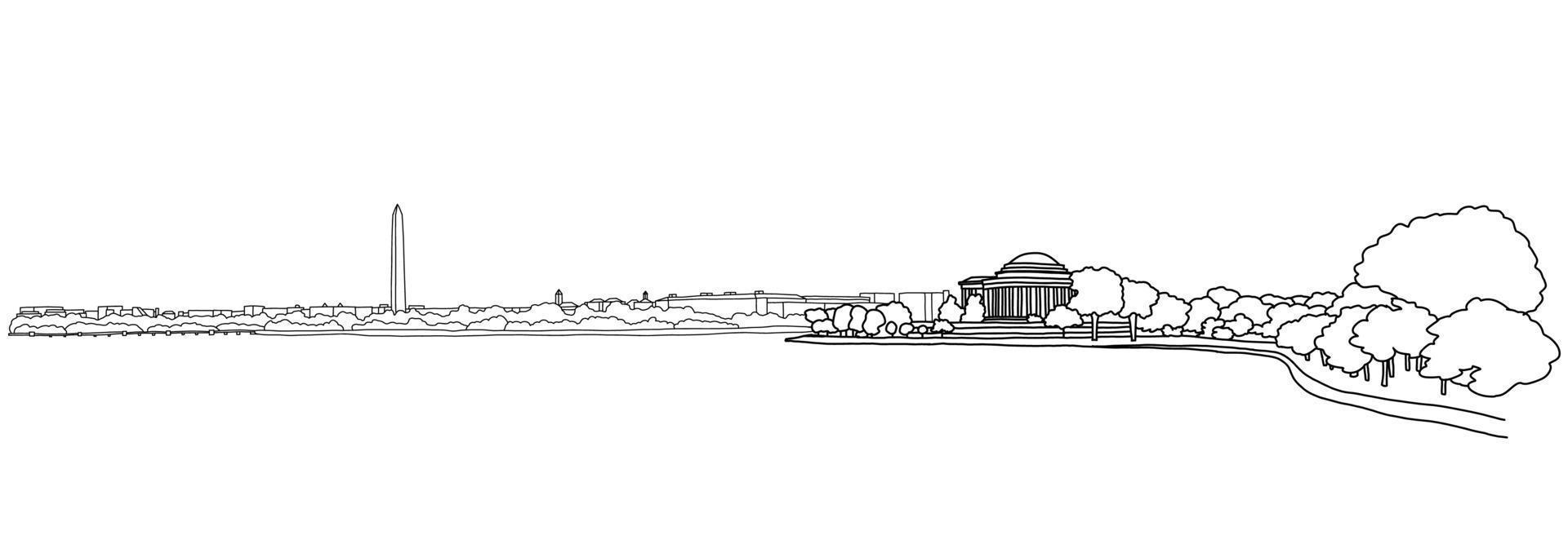 thomas jefferson memorial contour doodle dessin sur fond blanc. vecteur