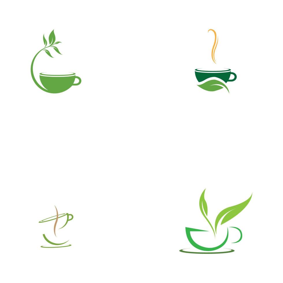 pousses de feuilles tasse de thé bio vert feuille logo symbole idée de conception vecteur