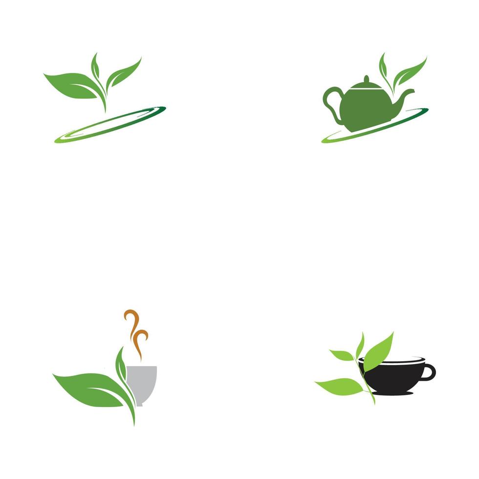 pousses de feuilles tasse de thé bio vert feuille logo symbole idée de conception vecteur