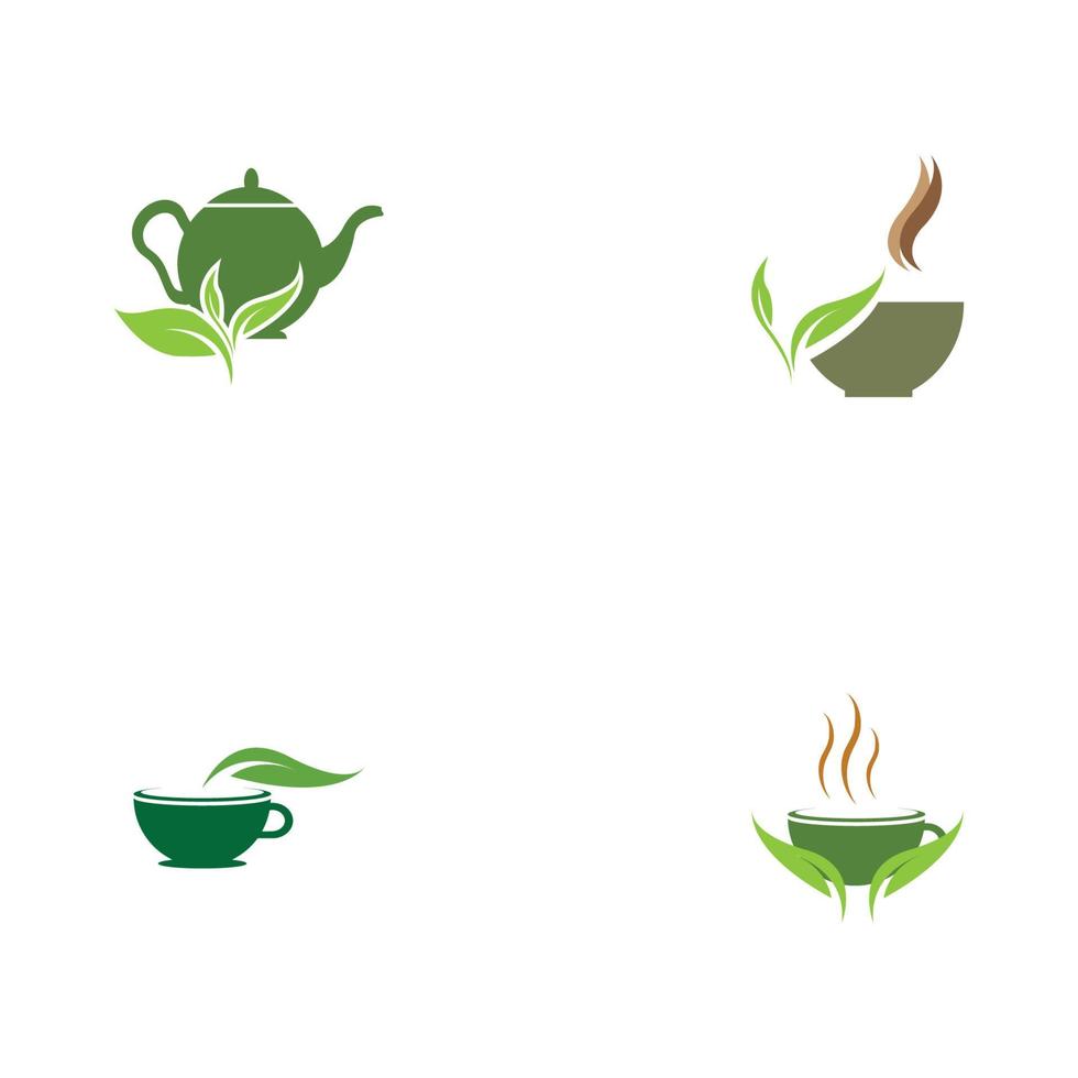 pousses de feuilles tasse de thé bio vert feuille logo symbole idée de conception vecteur