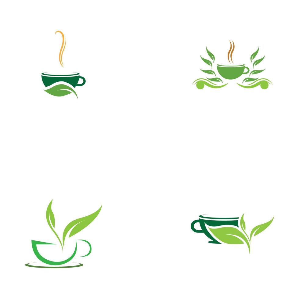 pousses de feuilles tasse de thé bio vert feuille logo symbole idée de conception vecteur