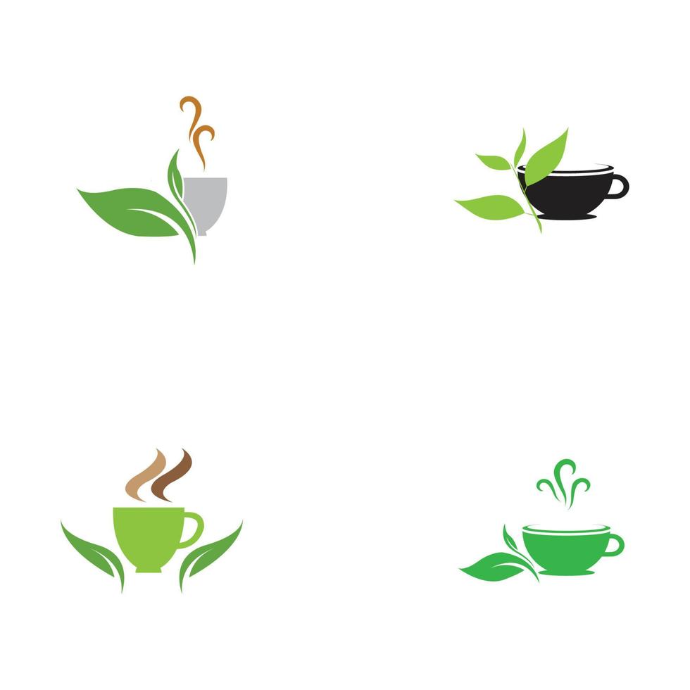 pousses de feuilles tasse de thé bio vert feuille logo symbole idée de conception vecteur