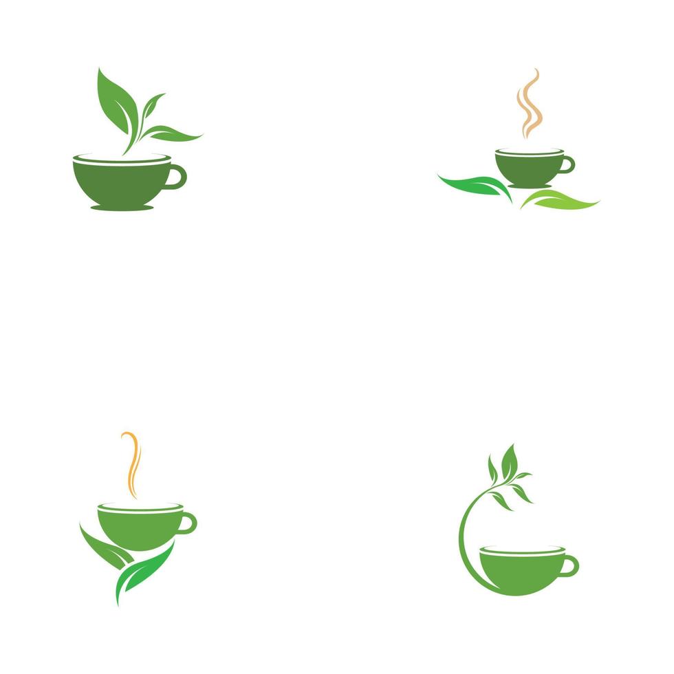 pousses de feuilles tasse de thé bio vert feuille logo symbole idée de conception vecteur