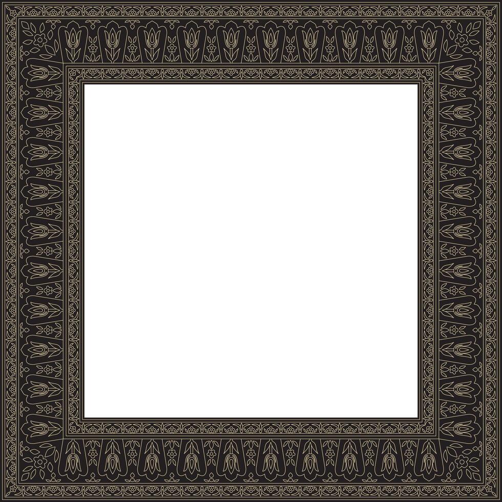vecteur linéaire contour noir et or carré turc ornement. ottoman rectangle, anneau, Cadre. musulman modèle pour coloré verre
