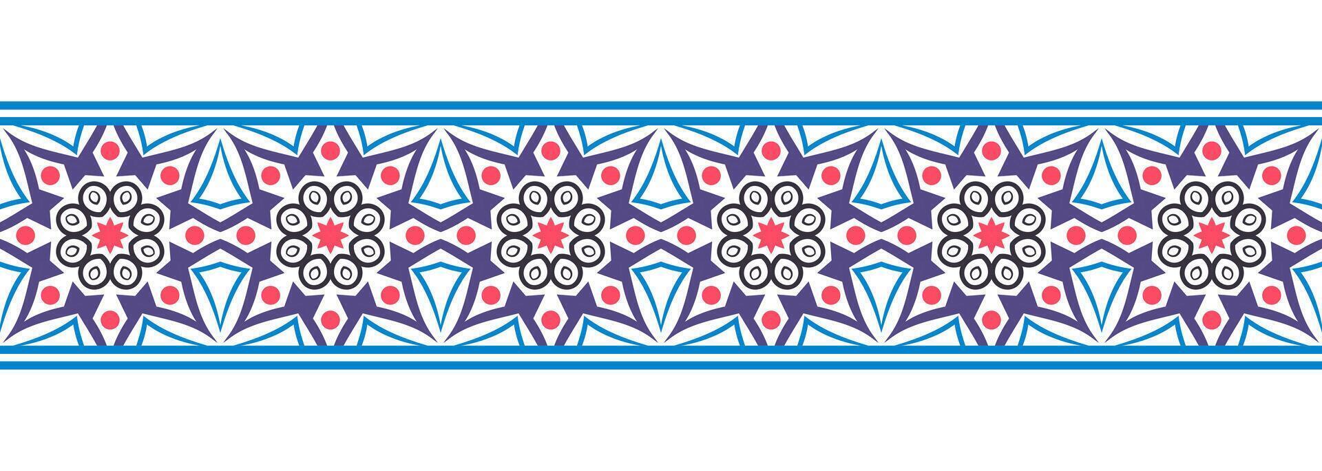 frontière ligne sans couture Contexte. décoratif conception sans couture ornemental mosaïque frontière modèle. islamique, Indien, arabe motifs. abstrait fleur. vecteur illustration