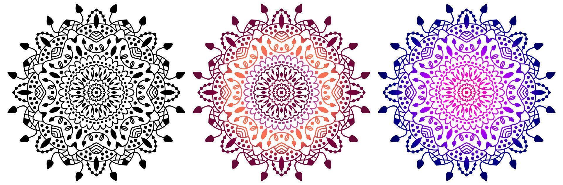 mandala ensemble. Indien anti stress médaillon. abstrait islamique fleur, arabe henné conception, yoga symbole. collection de mandalas sur blanc Contexte vecteur