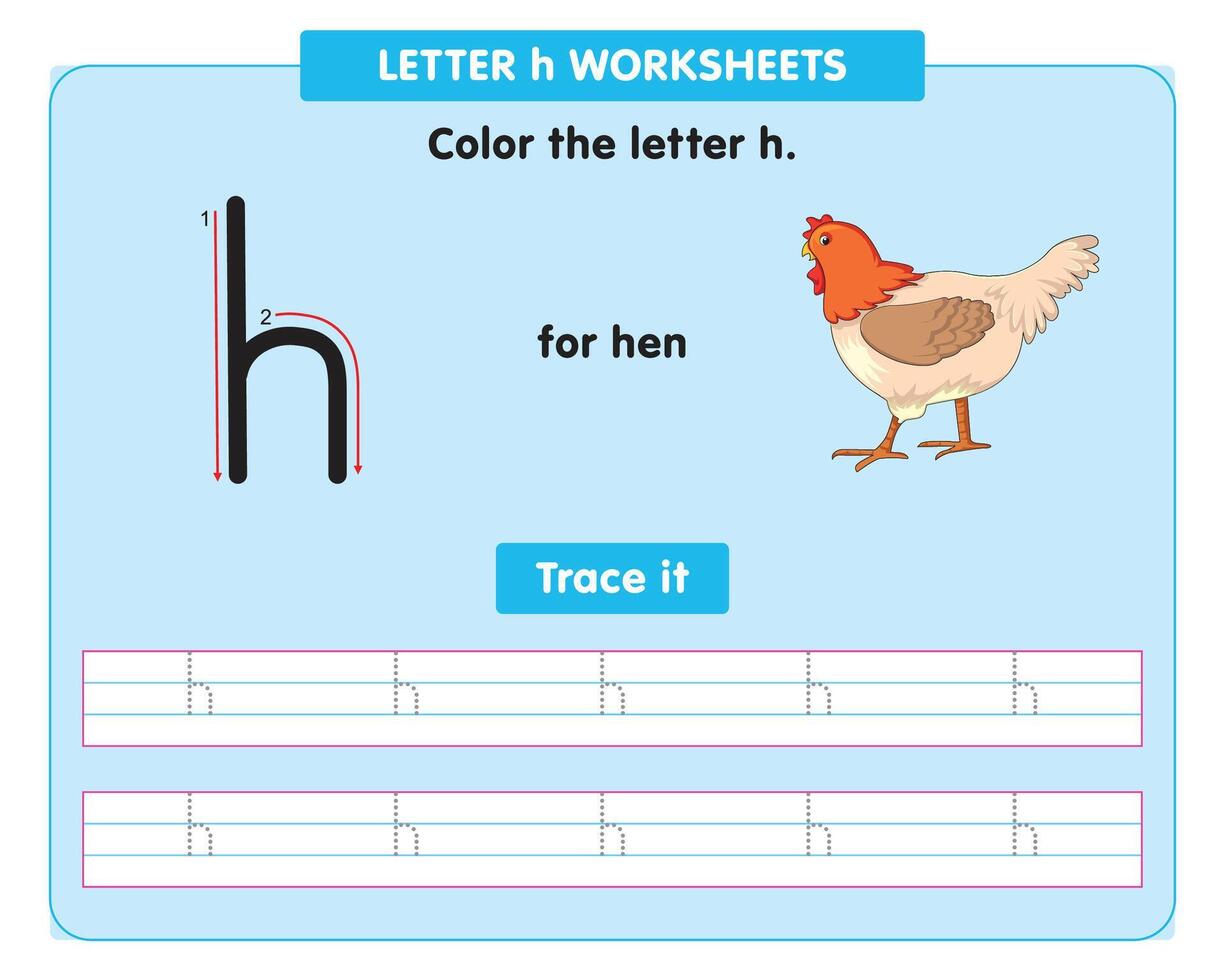 alphabet tracé feuille de travail avec petit lettre h vecteur