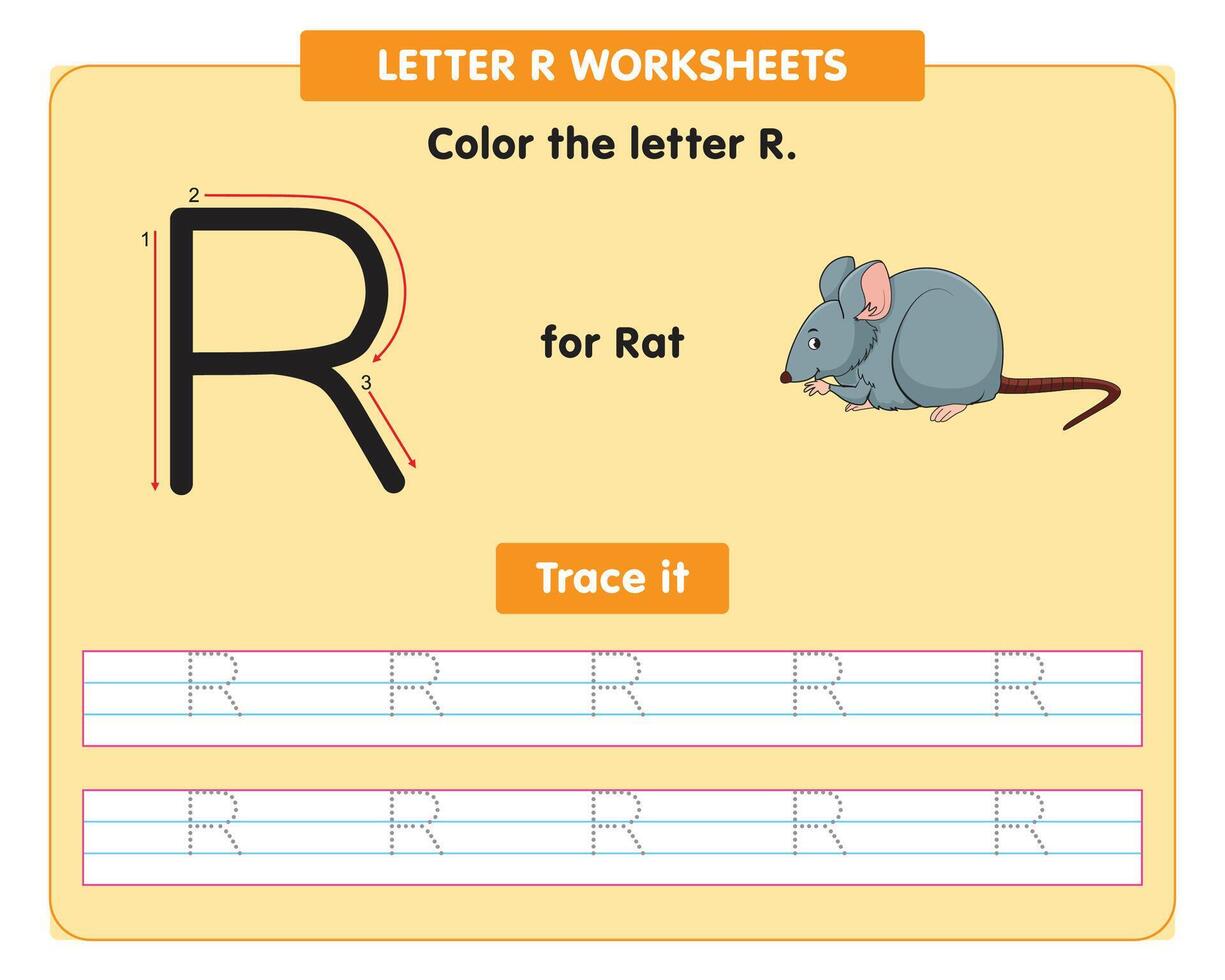 alphabet tracé feuille de travail avec Capitale lettre r vecteur