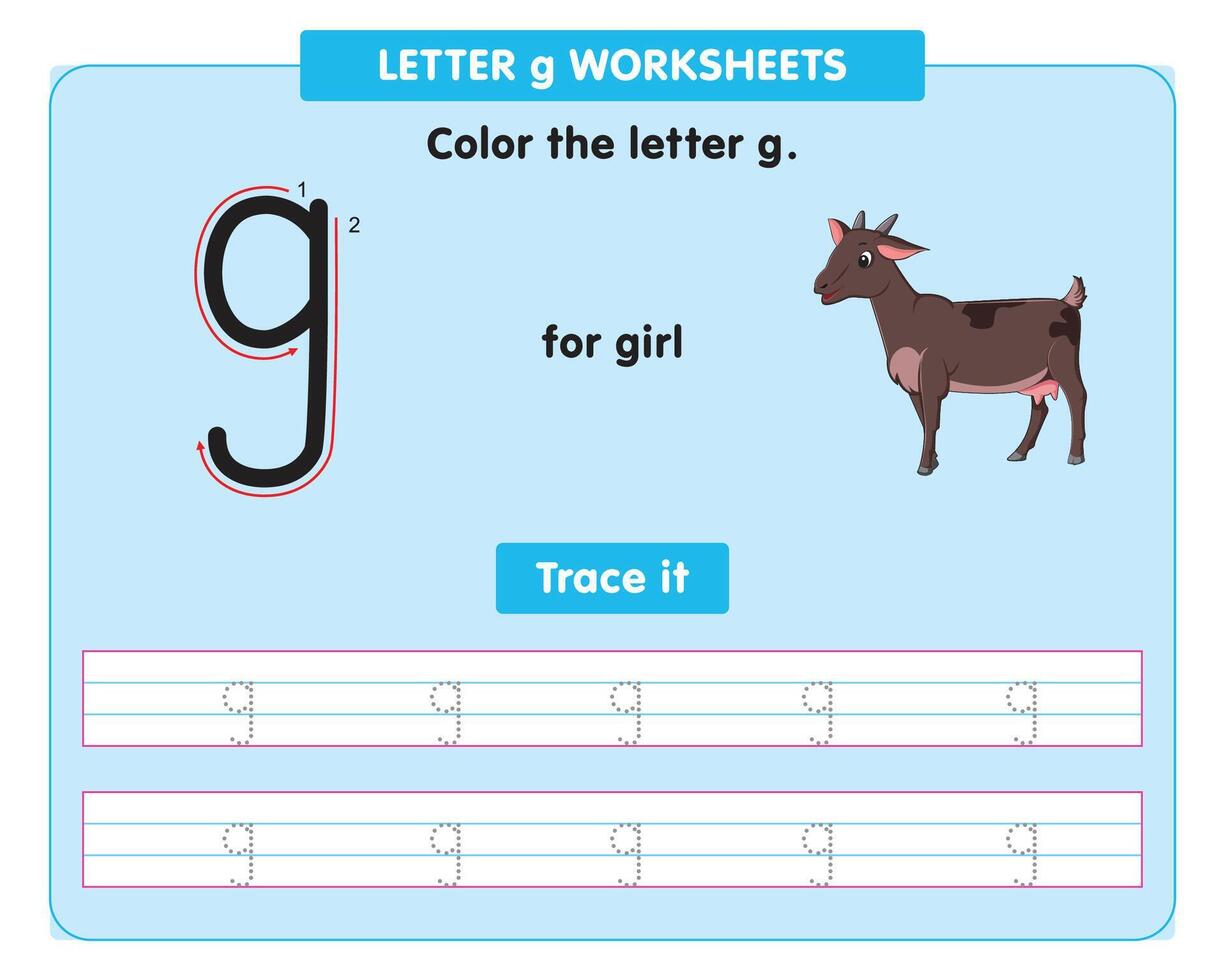 alphabet tracé feuille de travail avec petit lettre g vecteur