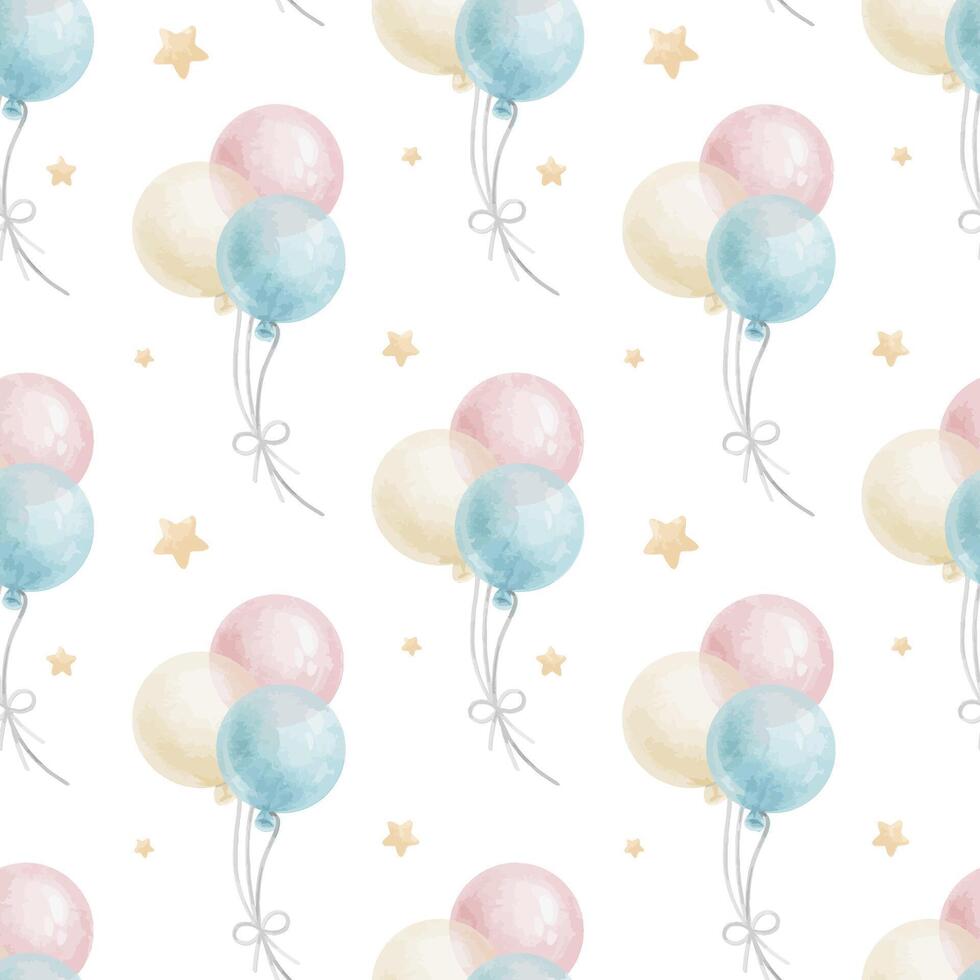 en volant rond rose, bleu des ballons, étoiles. mignonne de bébé Contexte. aquarelle sans couture modèle de pastel Couleur pour enfants bien, de bébé pièce conception, invitation, des gamins textile, vêtements, scrapbooking vecteur