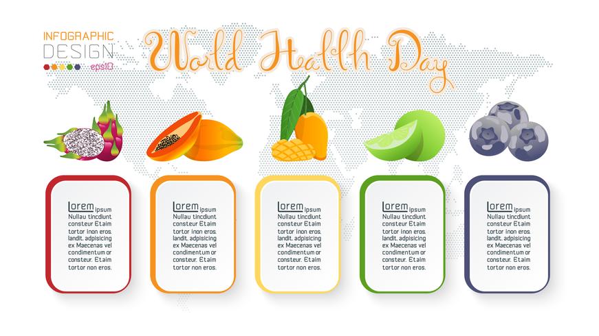 Collection de fruits pour la journée mondiale de la santé. vecteur