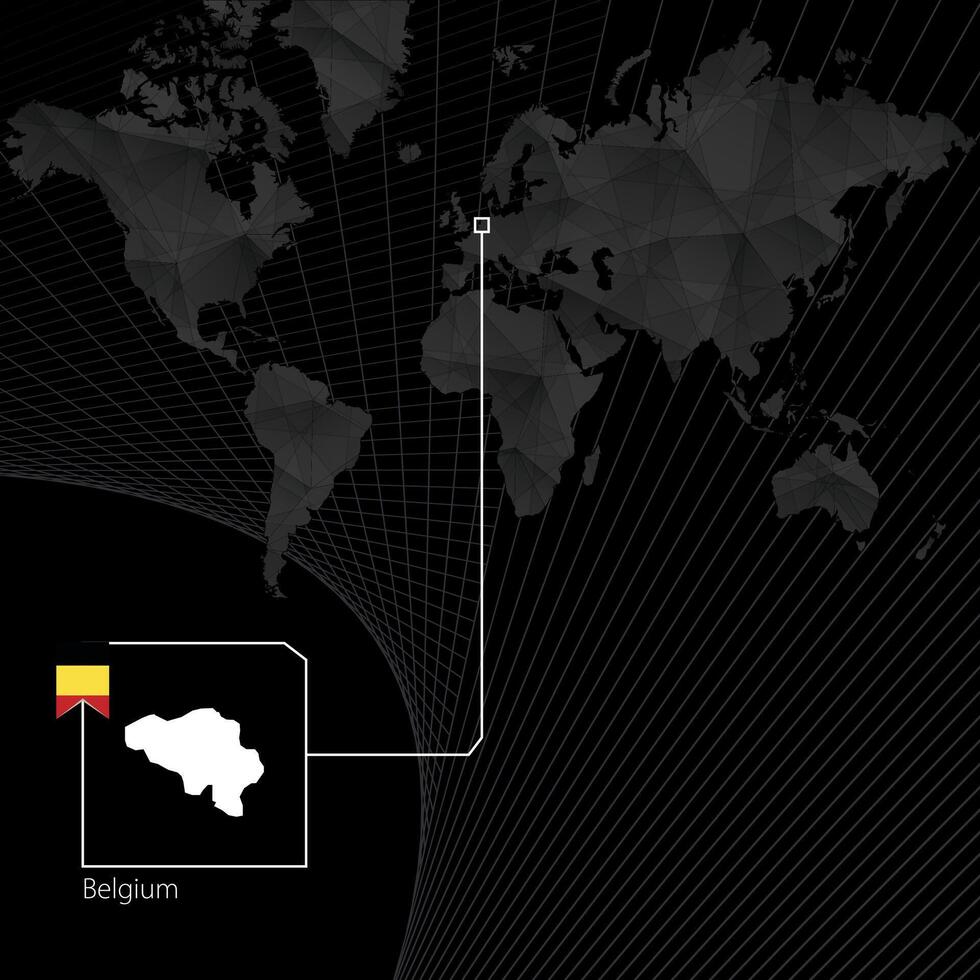 Belgique sur noir monde carte. carte et drapeau de Belgique. vecteur