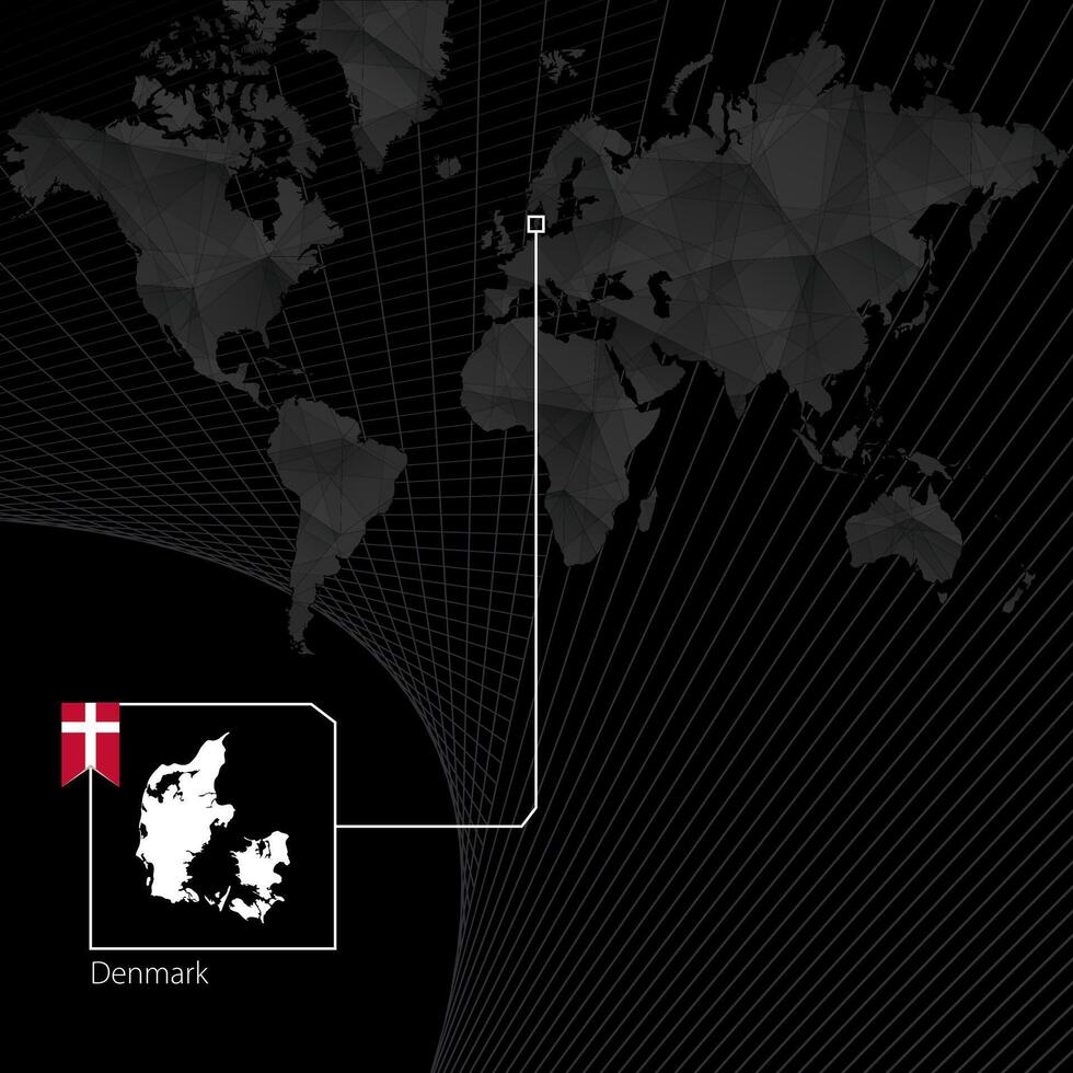 Danemark sur noir monde carte. carte et drapeau de Danemark. vecteur