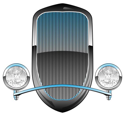 Gril de voiture style tige des années 1930 avec phares et vecteur de garniture chromée