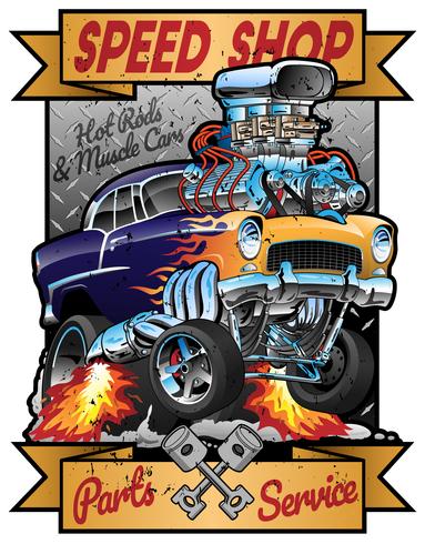 Speed Shop Hot Rod Muscle Car Parts et service Vintage Garage Sign Vector