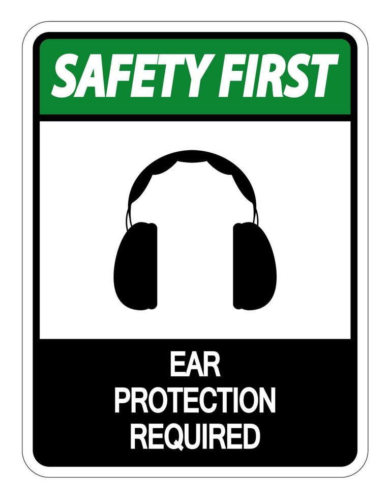Sécurité première protection auditive requise signe sur fond blanc vecteur
