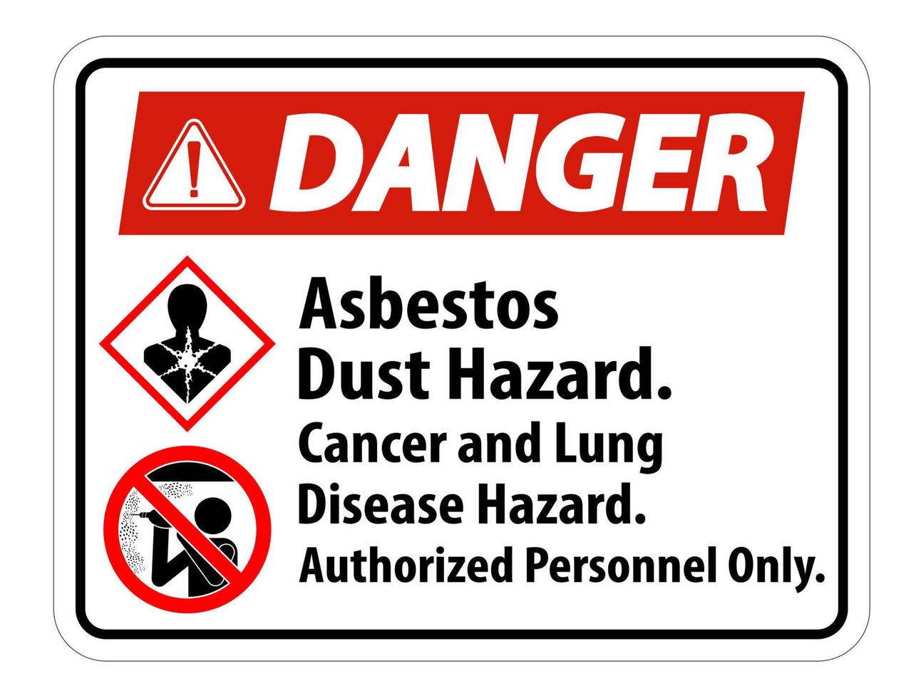 étiquette de sécurité de danger, risque de poussière d'amiante, risque de cancer et de maladie pulmonaire personnel autorisé uniquement vecteur