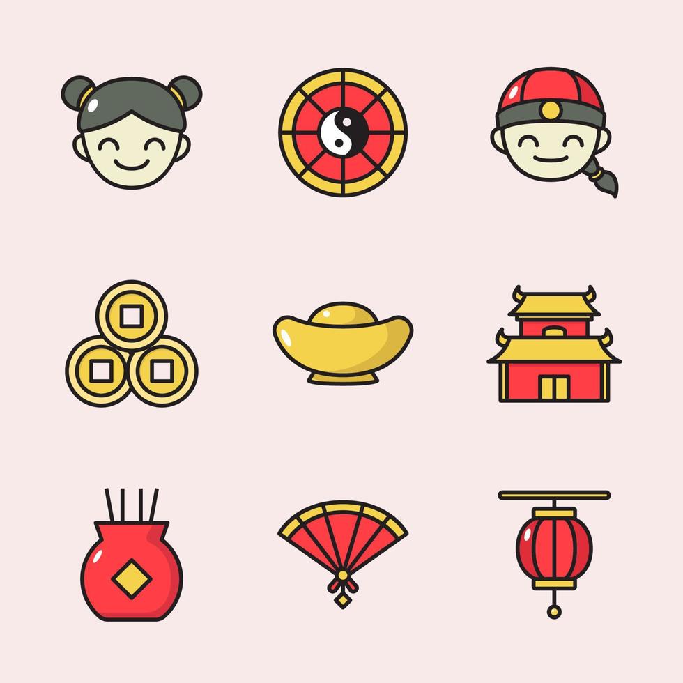 collection d'icônes du nouvel an chinois vecteur