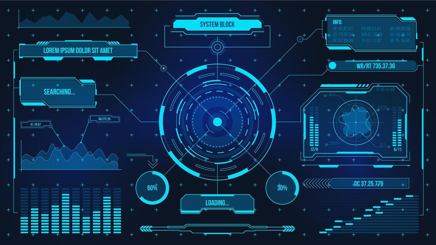 numérique utilisateur interface. futuriste La technologie ui filtrer. Jeu voiture ou vaisseau spatial tableau de bord. une analyse ou contrôle hologramme panneau vecteur afficher