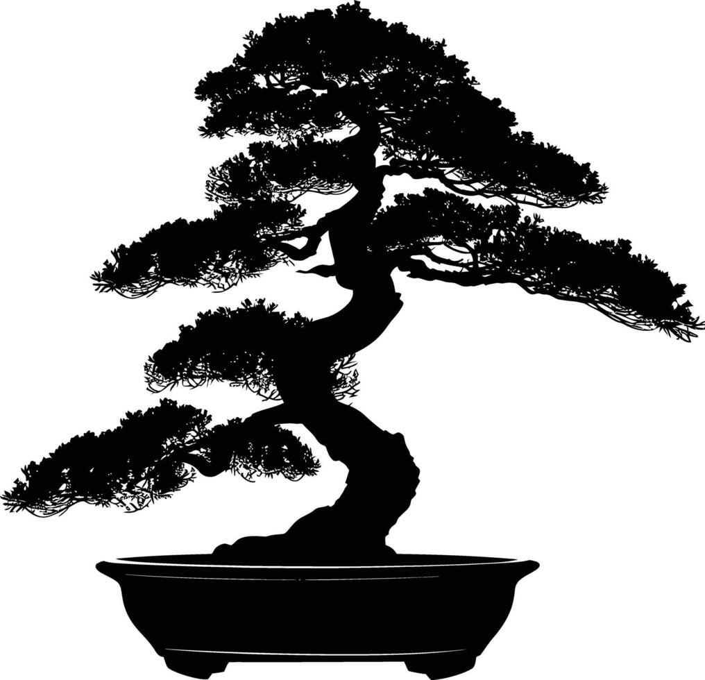 ai généré silhouette bonsaï arbre noir Couleur seulement vecteur