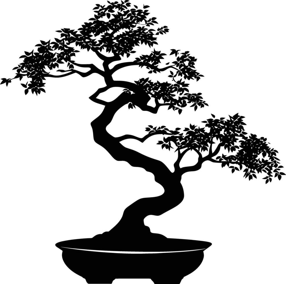 ai généré silhouette bonsaï arbre noir Couleur seulement vecteur
