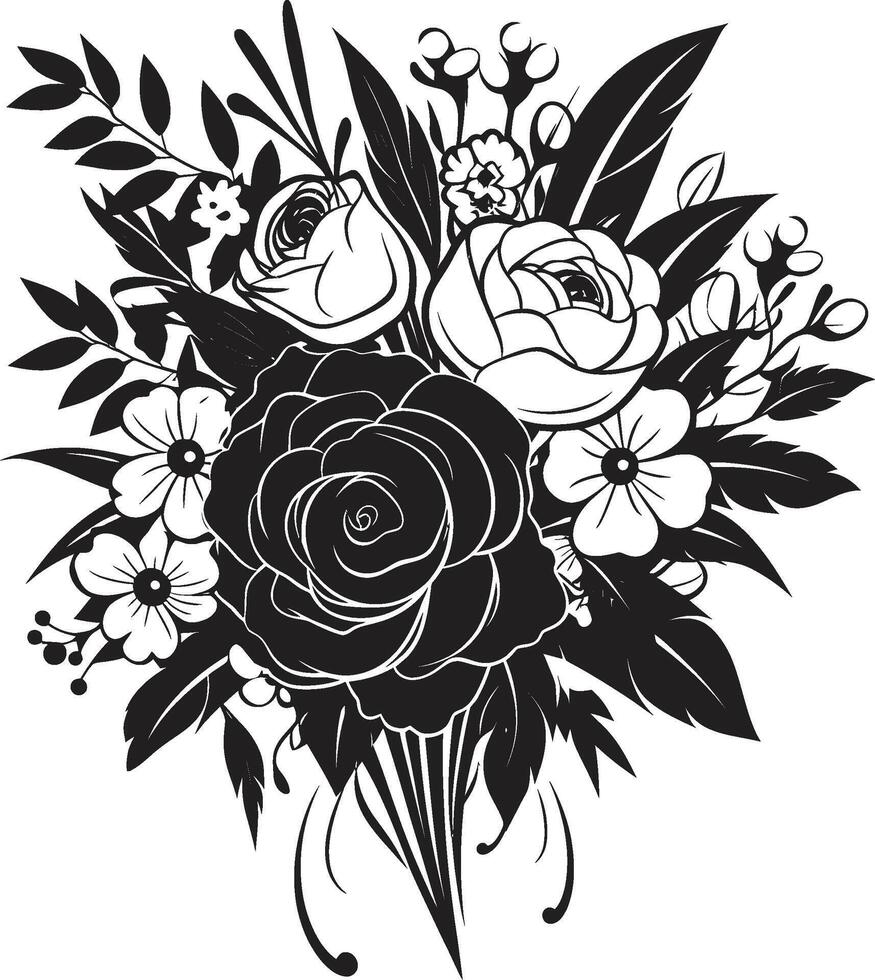 floral éclat monochrome bouquet icône éthéré chic harmonie noir vecteur symbole
