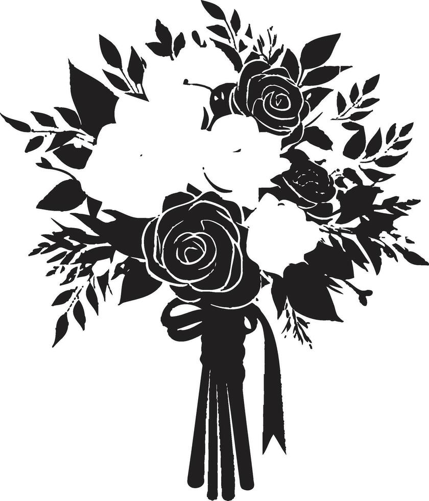 mariage floral charme de mariée boîte icône élégant floral harmonie noir de mariée vecteur