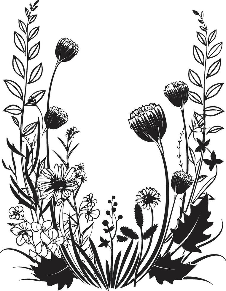 monochrome fleur frontière floral vecteur icône conception encre flore périmètre botanique frontière vecteur logo