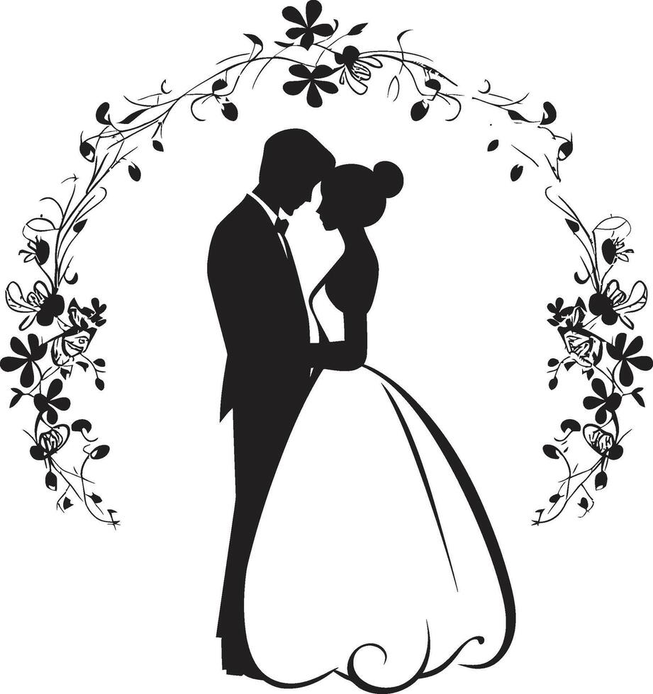 marié fleurit monochrome iconique marque floral félicité vecteur emblématique détail
