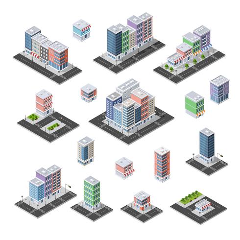 Ensemble de villes d&#39;isométrie des infrastructures urbaines vecteur