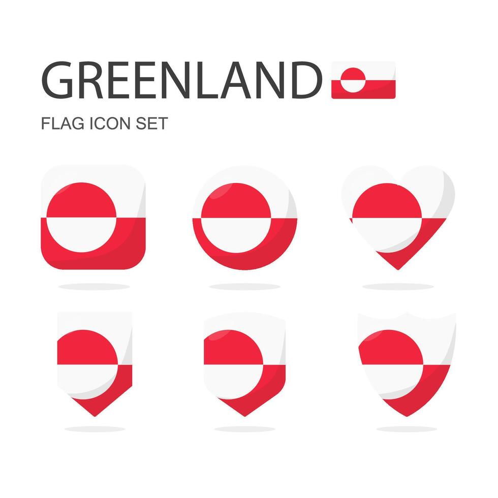 Groenland 3d drapeau Icônes de 6 formes tout isolé sur blanc Contexte. vecteur