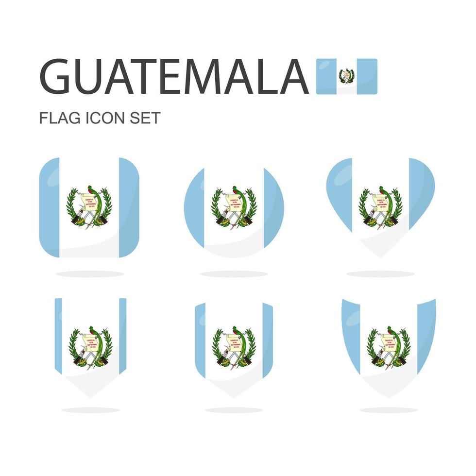 Guatemala 3d drapeau Icônes de 6 formes tout isolé sur blanc Contexte. vecteur