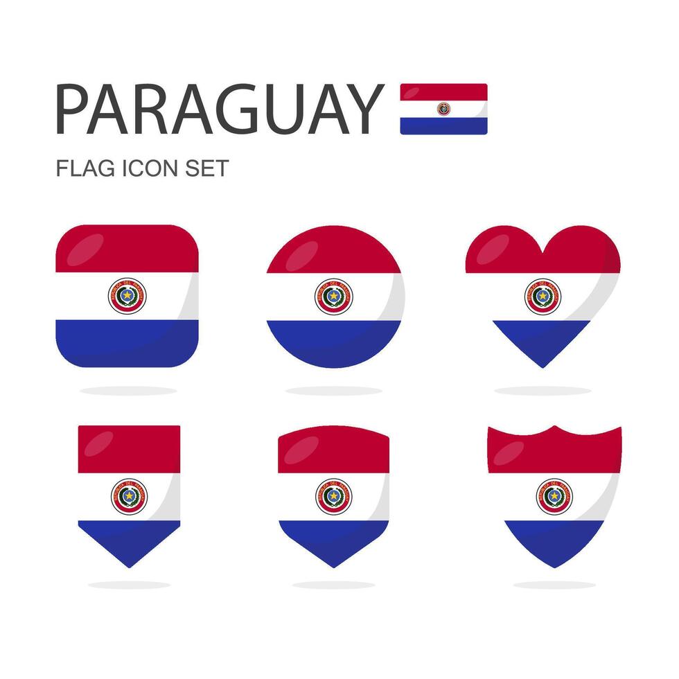 paraguay 3d drapeau Icônes de 6 formes tout isolé sur blanc Contexte. vecteur