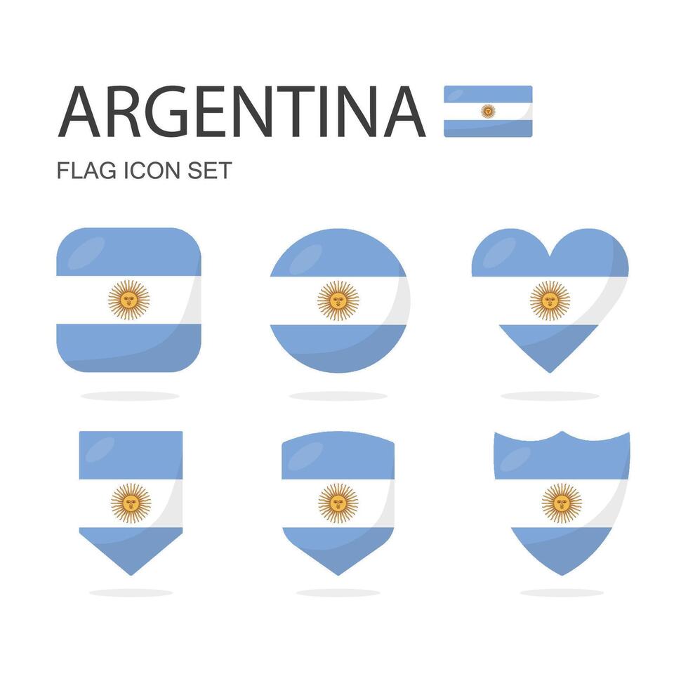 Argentine 3d drapeau Icônes de 6 formes tout isolé sur blanc Contexte. vecteur