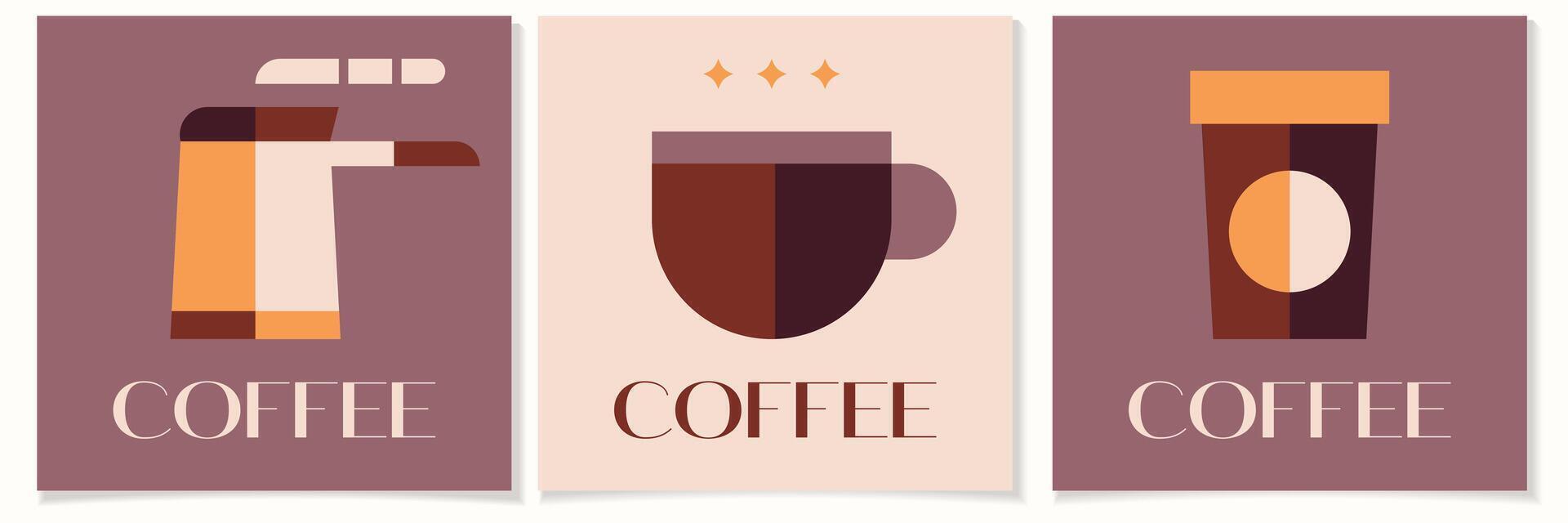 café géométrique affiches dans minimal rétro style.international café journée concept.idéal pour café boutique,boulangerie,image de marque,décoration,couverture conception, décoratif imprimer, background.vector illustration eps dix. vecteur