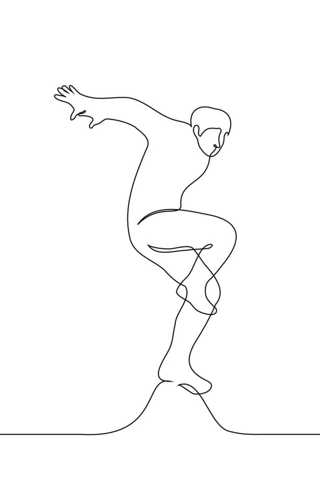 homme dans haute sauter - un ligne dessin vecteur. concept sauteur, joie, bonheur, s'échapper, Parkour vecteur