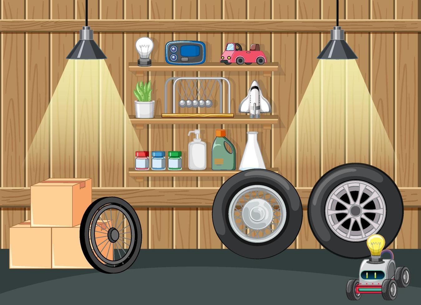 intérieur de garage avec rangement et équipements vecteur