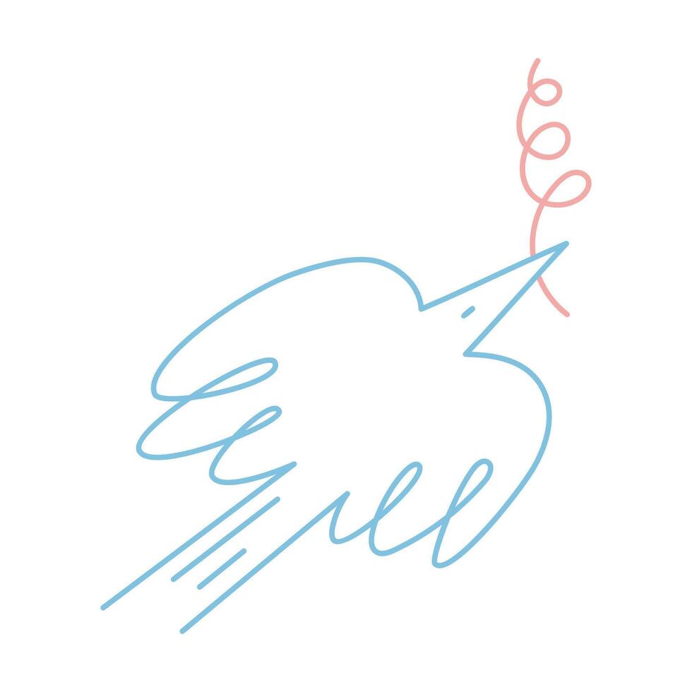 Colombe de paix et liberté dans Facile linéaire style. en volant mignonne Pigeon en portant une branche. branché moderne vecteur illustration isolé sur blanc, main dessiné.
