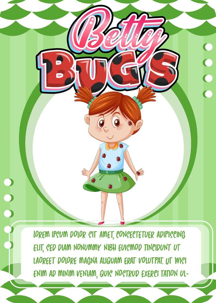 modèle de carte de jeu de personnage avec word betty bugs vecteur