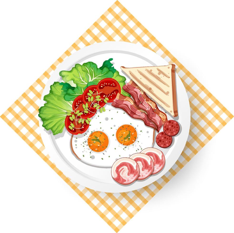 petit-déjeuner sain avec des œufs, de la viande et du pain vecteur
