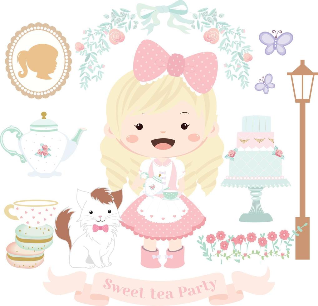 illustration de fête de thé fille mignonne vecteur