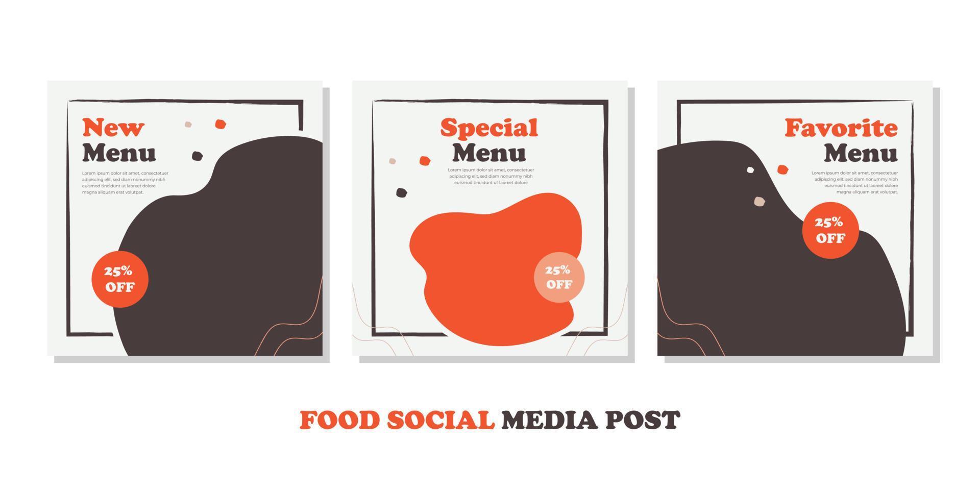 bannière de menu alimentaire post de médias sociaux. modèles de médias sociaux modifiables pour les promotions sur le menu alimentaire. ensemble d'histoire de médias sociaux et de cadres de publication. mise en page pour le marketing sur les réseaux sociaux. vecteur