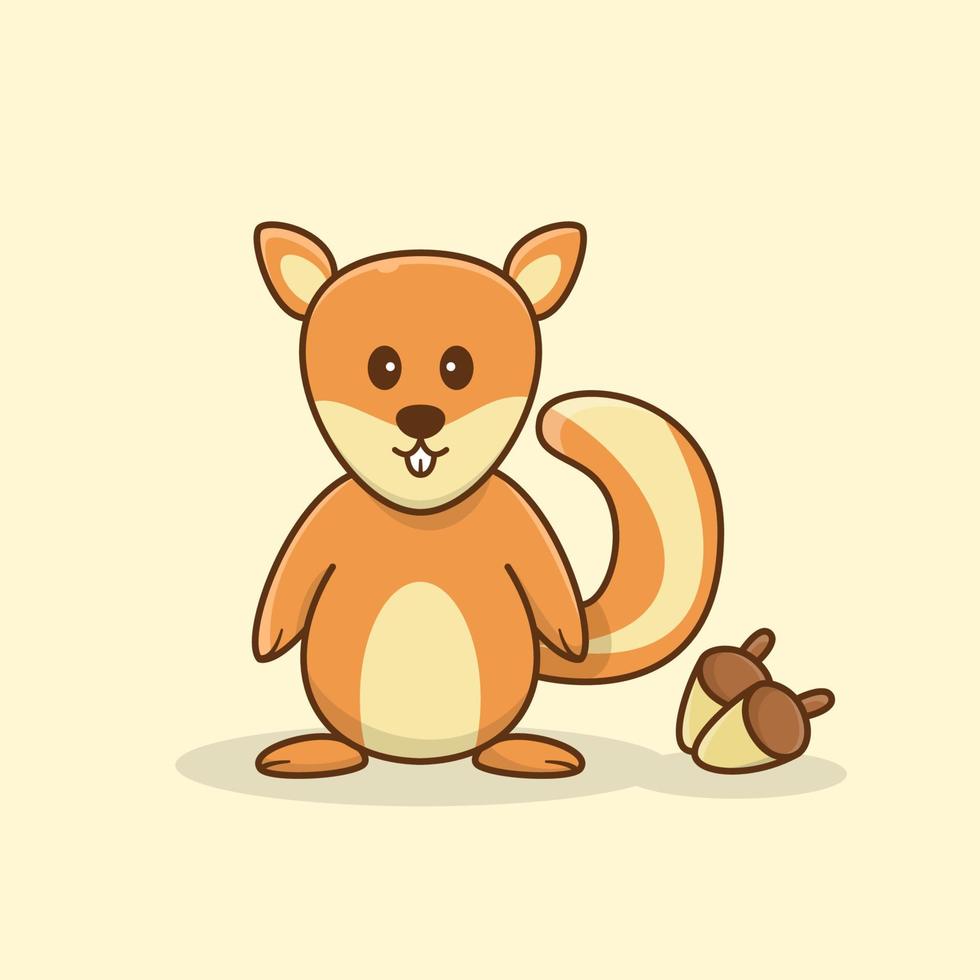 Écureuil mignon et adorable avec illustration vectorielle de dessin animé de gland vecteur