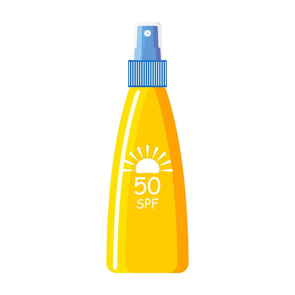 Jaune tube avec une bleu casquette de spf 50 crème solaire sur une blanc Contexte. produits de beauté avec uv protection. vecteur. vecteur