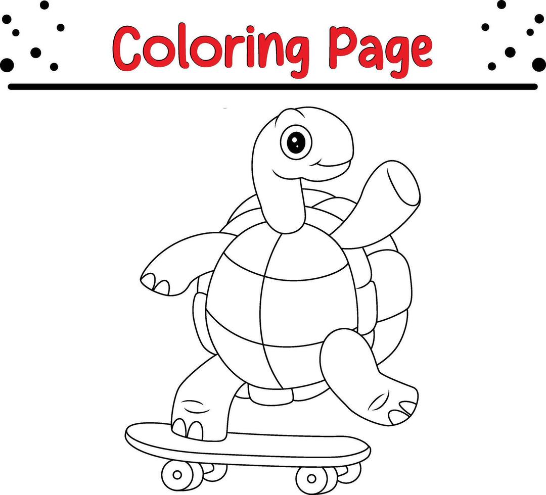 mignonne tortue équitation planche à roulette coloration page pour des gamins vecteur