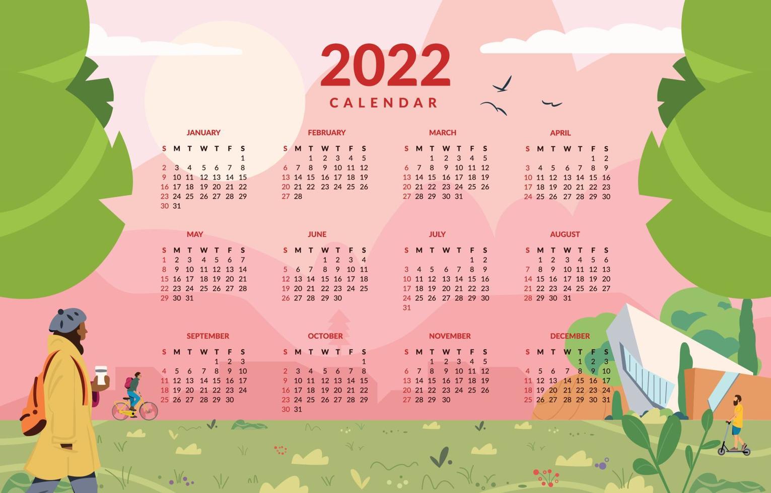 modèle de calendrier de quartier de nature urbaine vecteur