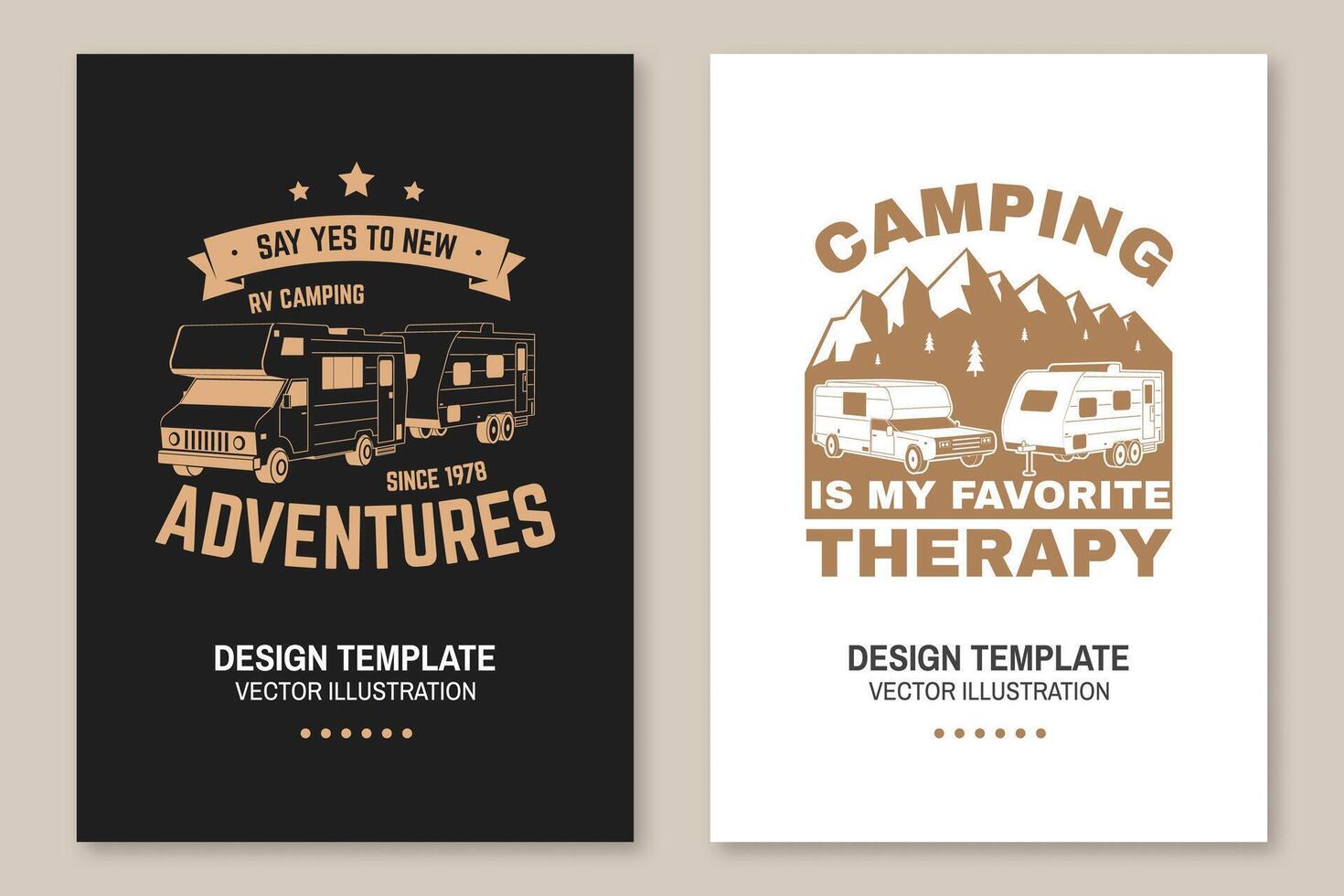 camping est mon préféré thérapie. affiches, bannières, dépliants. vecteur concept pour chemise ou logo, imprimer, timbre ou tee. ancien typographie conception avec RV camping car, camping bande annonce et Montagne silhouette