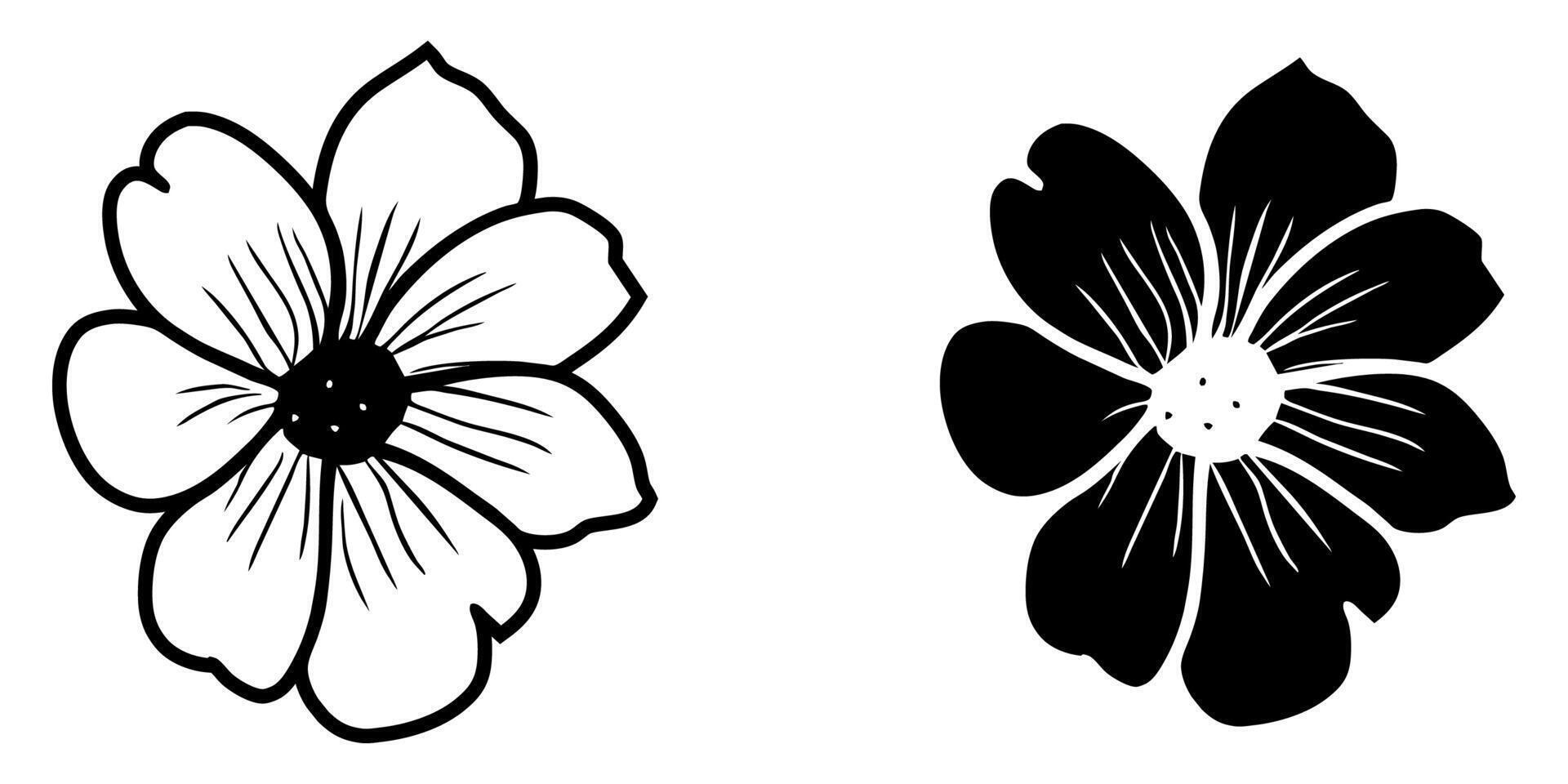 une ensemble de deux noir silhouettes de fleurs isolé sur une blanc Contexte vecteur