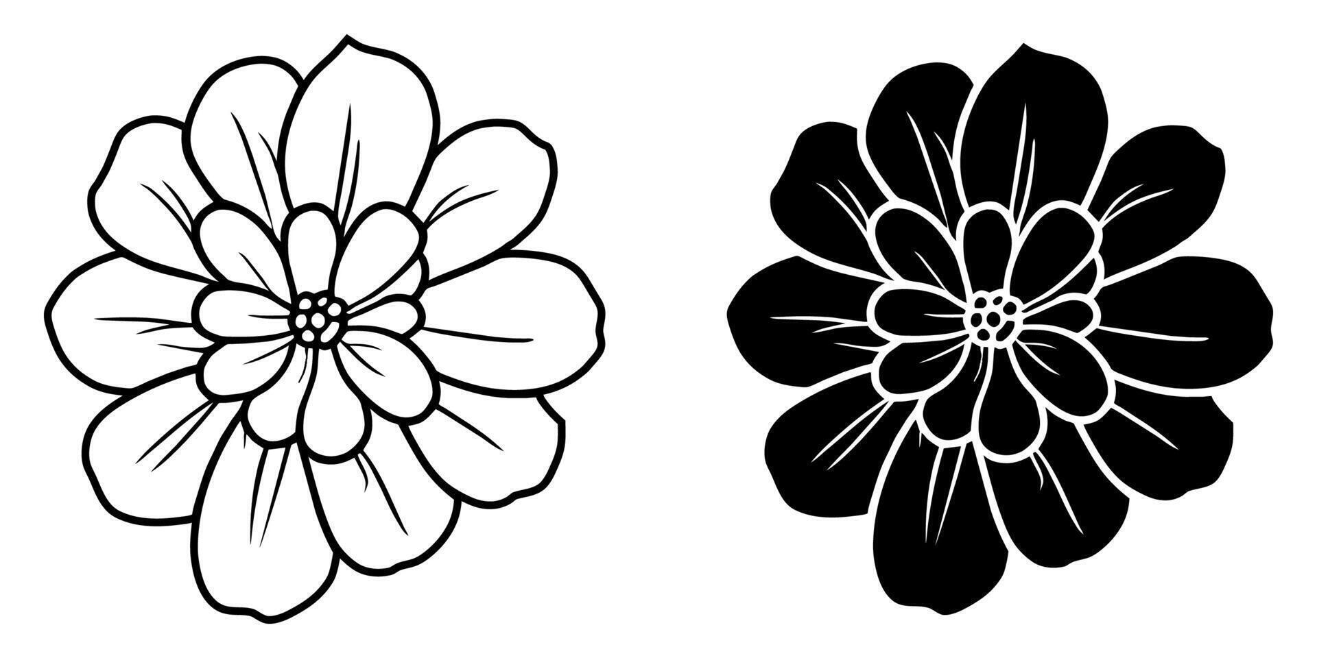 une ensemble de deux noir silhouettes de fleurs isolé sur une blanc Contexte vecteur