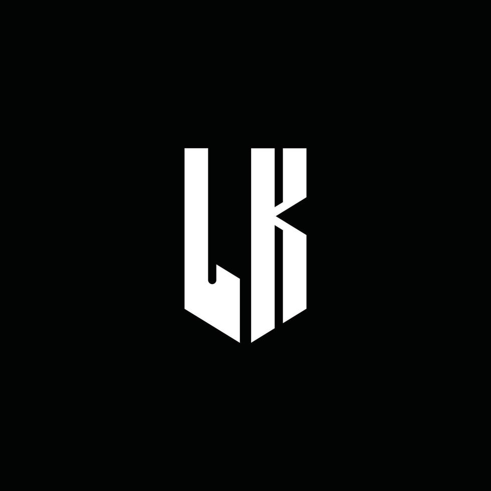 monogramme du logo lk avec style emblème isolé sur fond noir vecteur